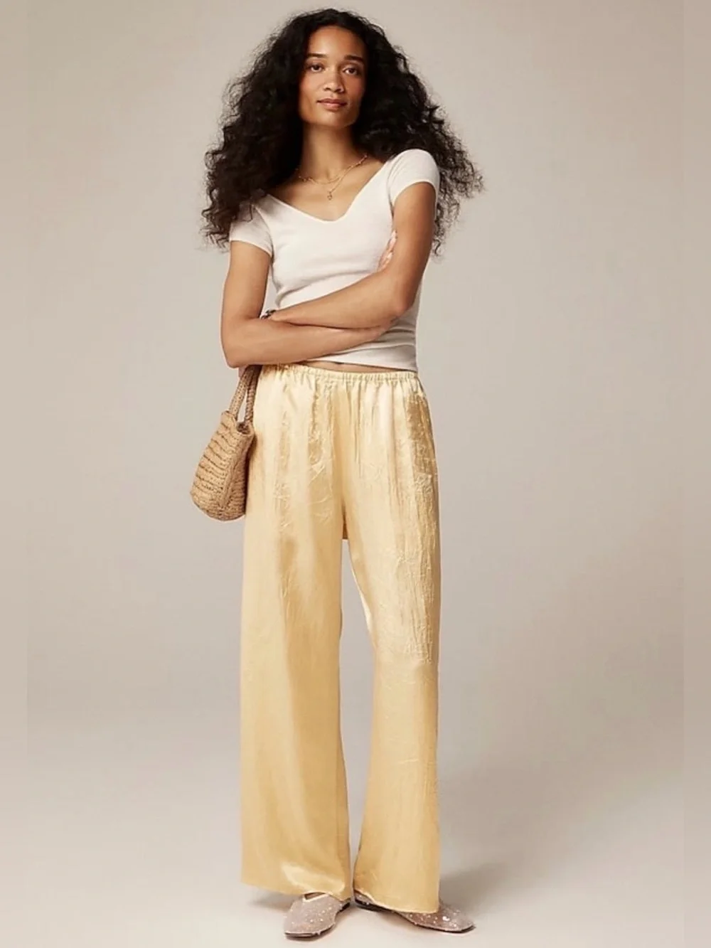 J. Crew Cosmo Cropped pant in Textured Satin Wide Leg Pant Sweet Meringue Medium